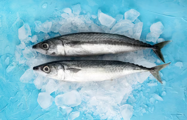 Top view of a pair of fish with ice